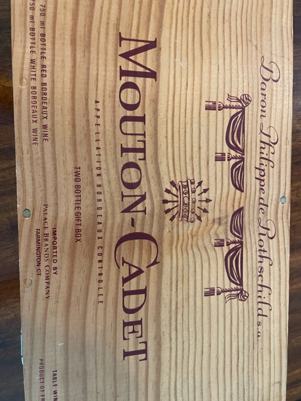 Mouton Cadet Baron Philippe de Rothschild Vintage Wood Wine Box 13" X 7. 5" X 4" - Picture 8 of 9